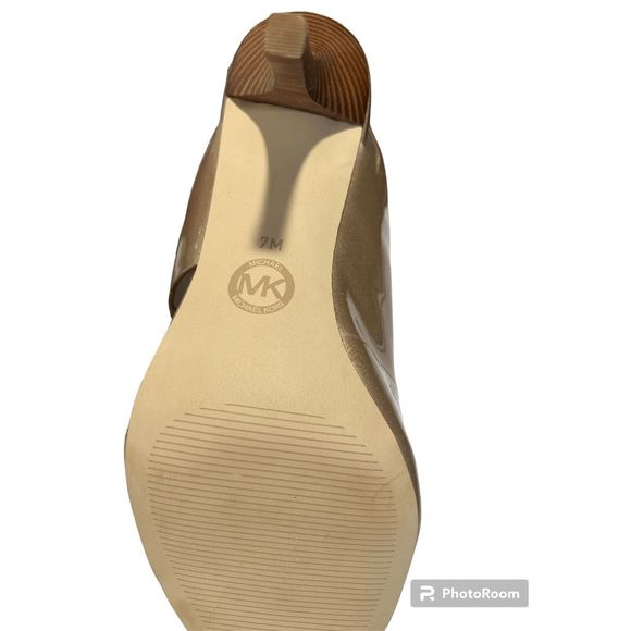 Michael Kors Rochelle Open Toe Taupe Pearlized heeled Patent Sandal -size 7. - Picture 5 of 9